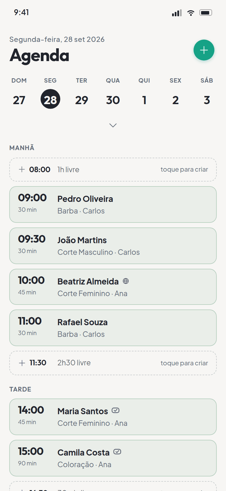 Planifai — tela Agenda no celular