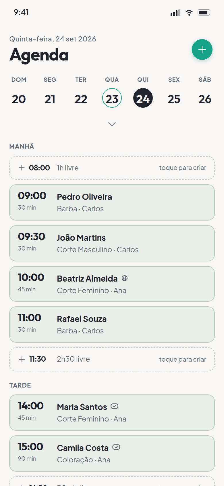 Planifai — tela Agenda no celular