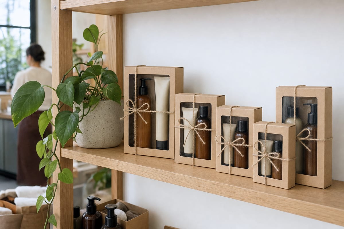 Kits de presente com produtos de cabelo embalados em papel kraft